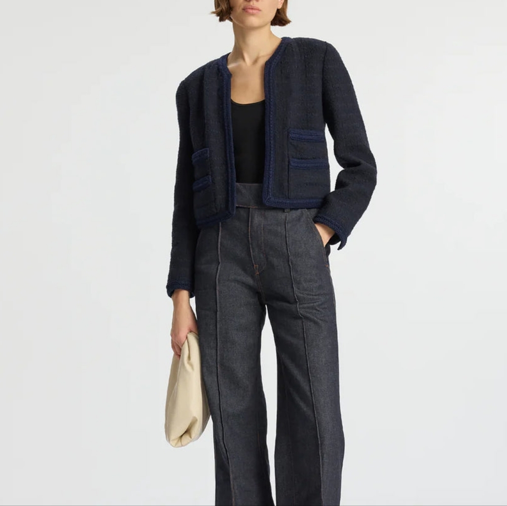 A.L.C. Ollie Cropped Tweed Jacket In Maritime Navy